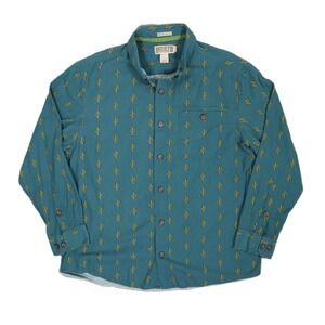 Duluth Trading Co‎ Long Sleeve Button Up Shirt Cactus Print Teal Green Mens L